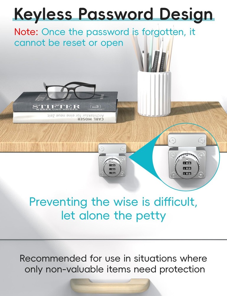 OneWay Door Combination Lock Silver Keyless 1000 Password Security Bolt