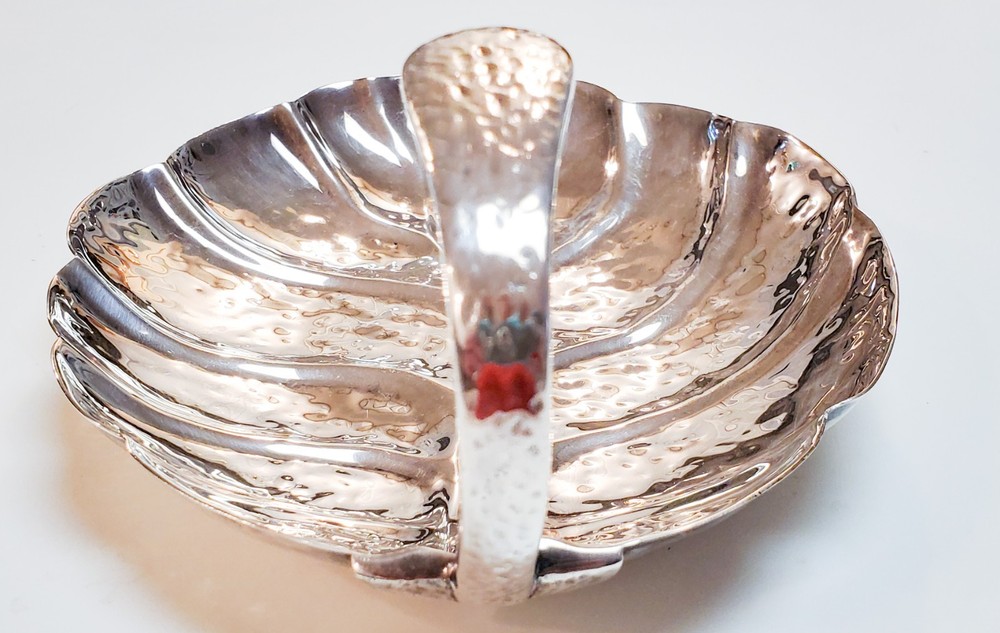 HABIS Hammered Silverplate Leaf Serving Dish with Handle