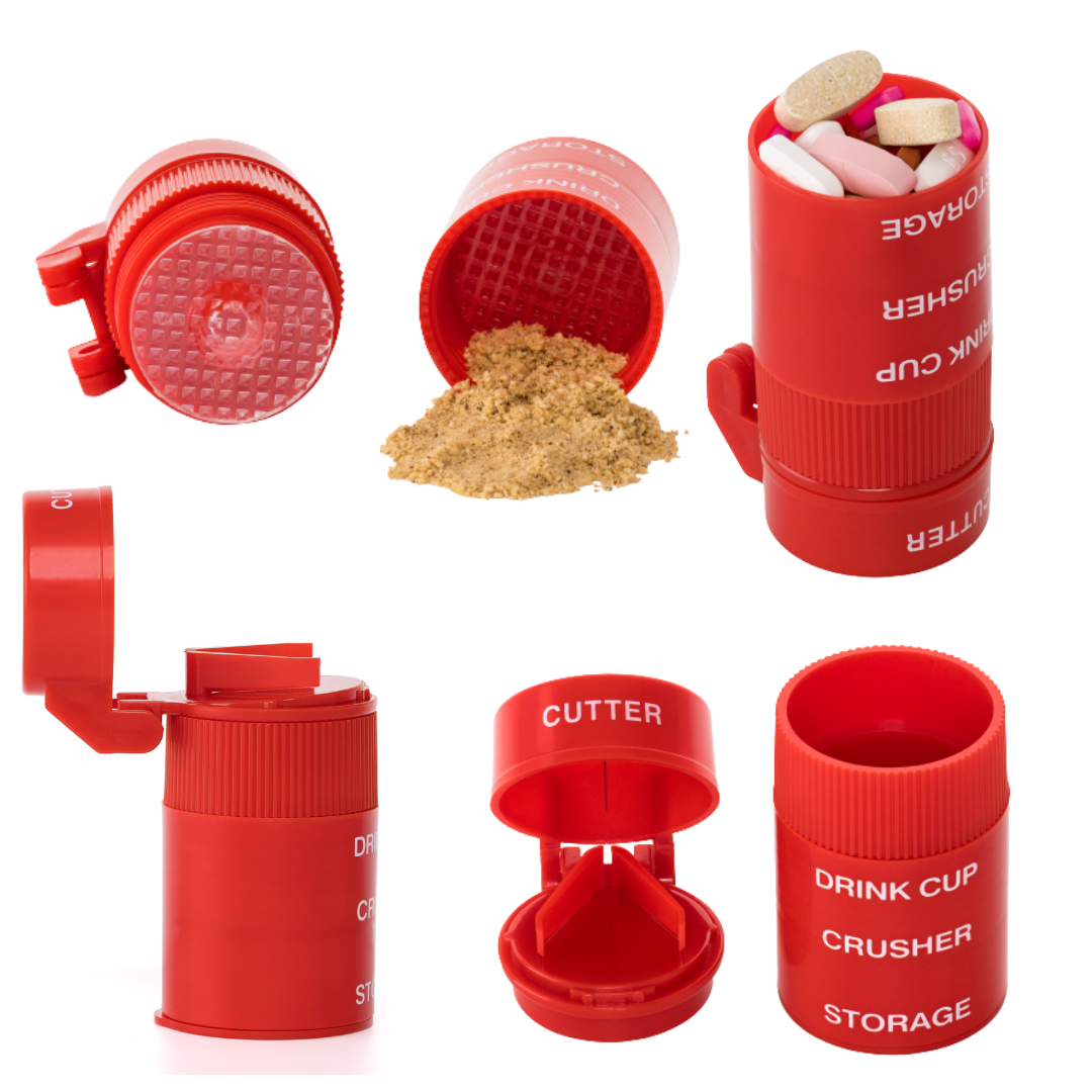 Pill Crusher Cutter and Grinder Combo with Drinking Cup Storage by easycare