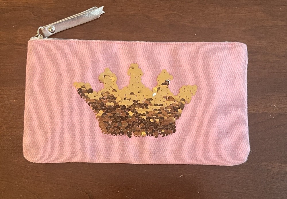 Reversible Flip Sequin Crown Zip Pouch Pink