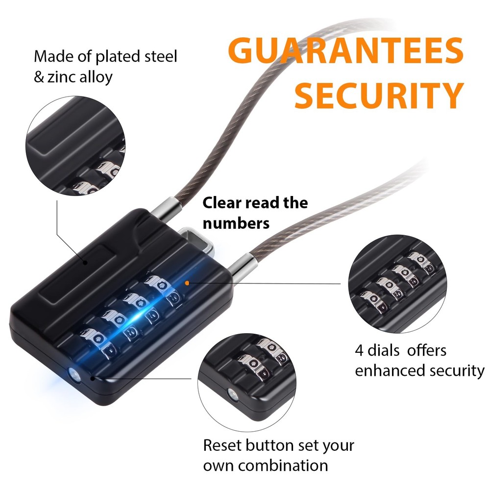 ® Compact Design Twins Resettable 4-Digit Combination Padlock, Extra Long Cab...