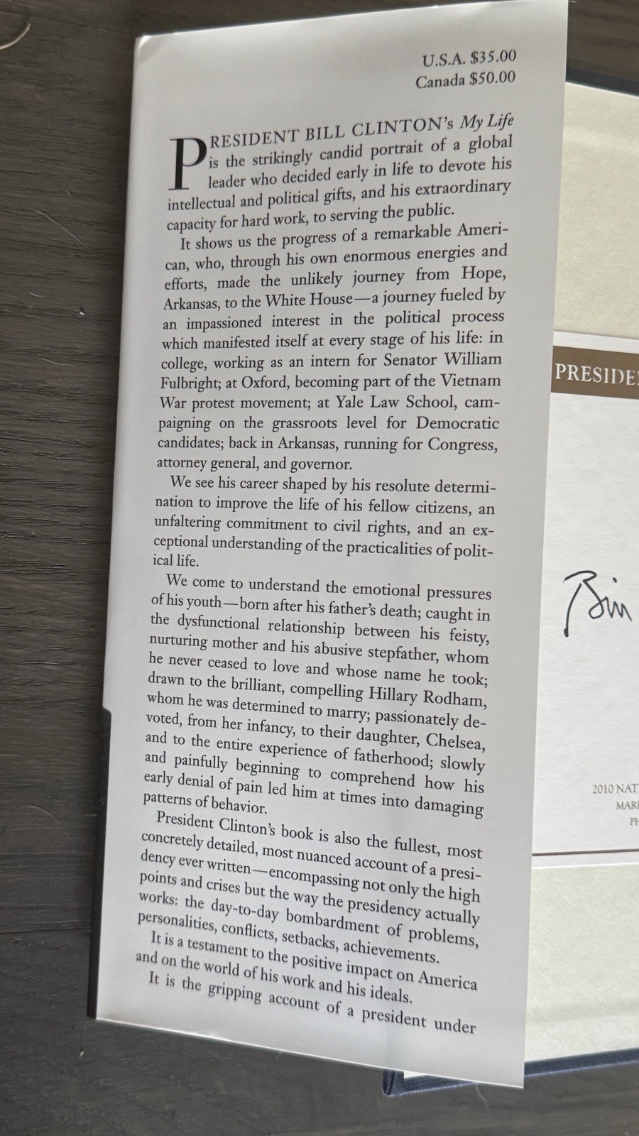 President Bill Clinton My Life Signed Autographed Book 2004 2nd Printing VG+