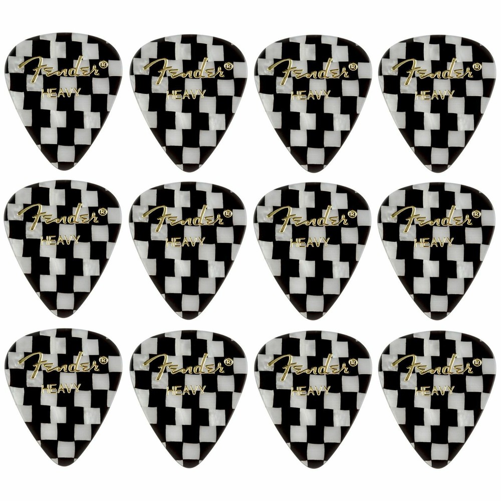 Fender 351 Shape Graphic Celluloid Guitar Picks, Heavy, Checkerboard, 12-Pack