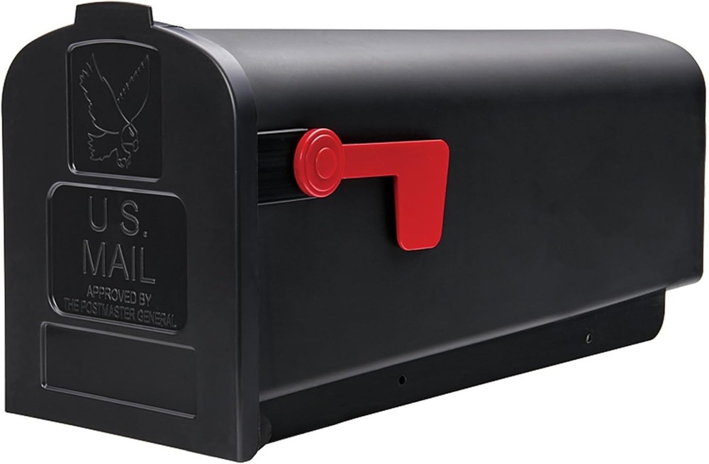 Rust-Proof Plastic Post-Mounted Medium Curbside Mailbox, Black, USPS Approved
