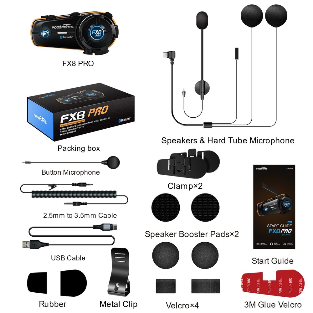 FX8 Pro Motorcycle Helmet Bluetooth Intercom Headset HRSQS Multi tasking audio