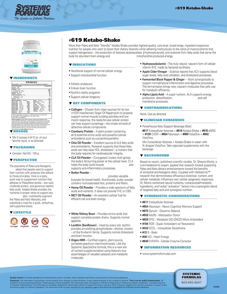 Systemic Formulas, Inc Bio Basic #619 Ketabo-Shake, Natural Vanilla, New