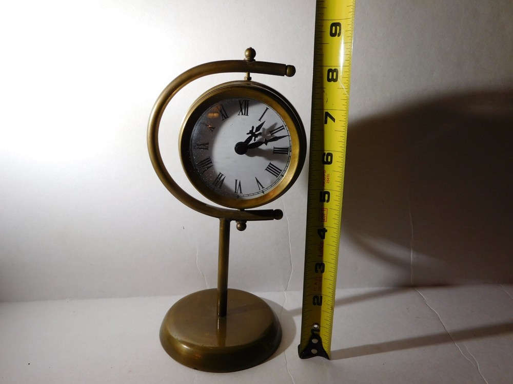 Gyro Styled Brass Desk Clock