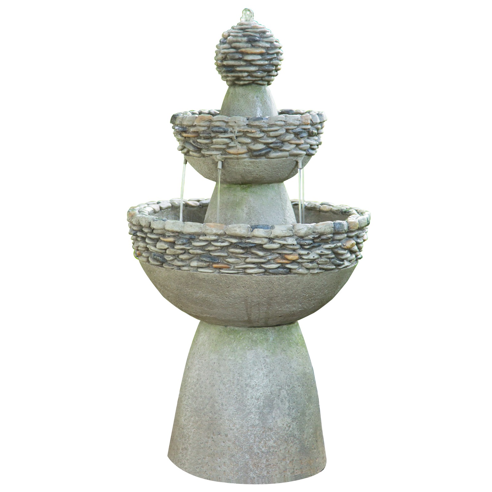 Teamson Home Outdoor Patio Stone-Look 3 Tiered Floor Fountain with Pump, Gray