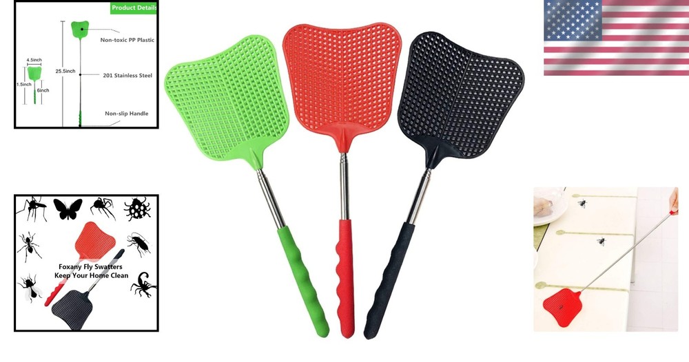 Heavy Duty Extendable Plastic Fly Swatter Set (3-Pack)