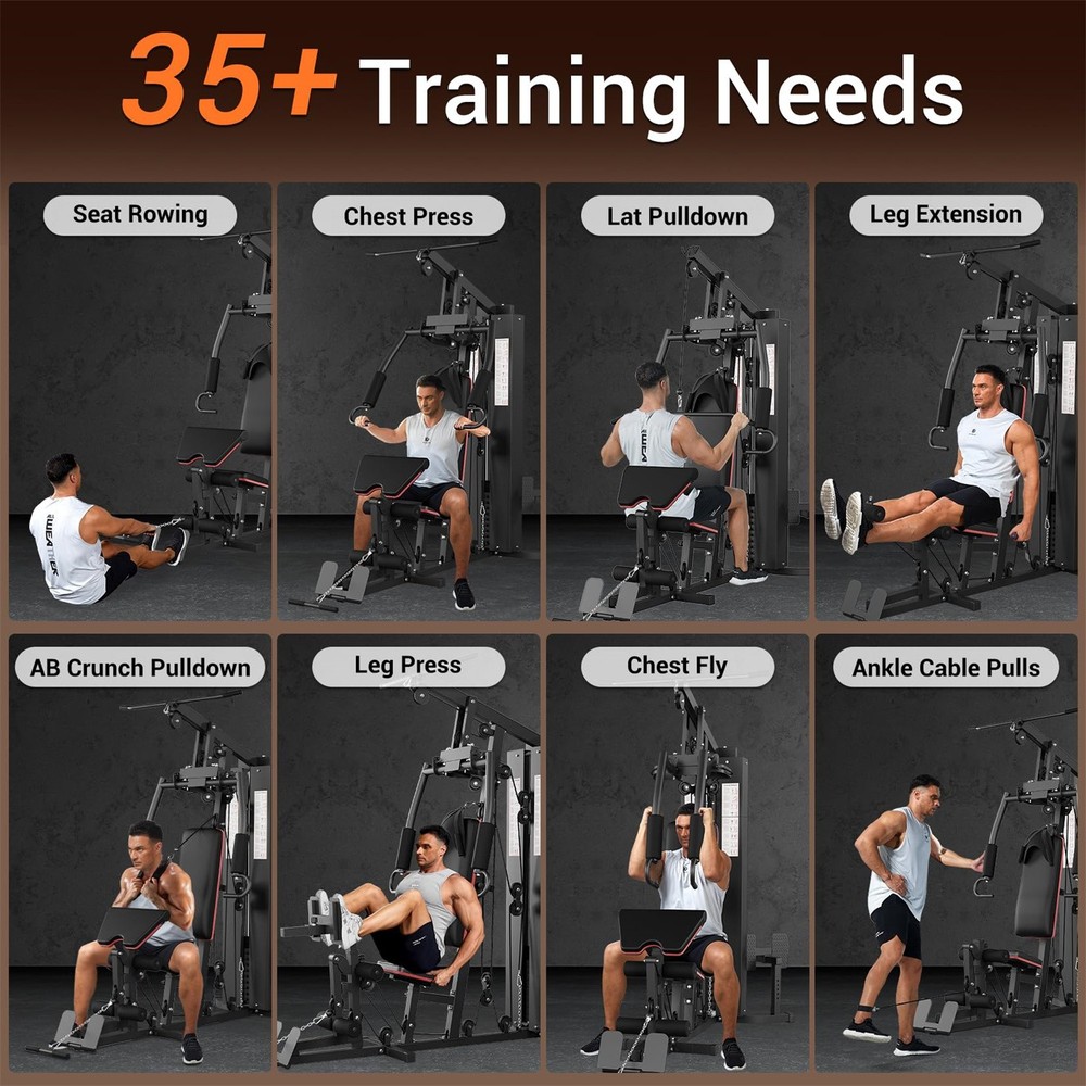 📶150LBS Weight Stack Home Gym Machine Full Body Workout Machine LAT Pull Down