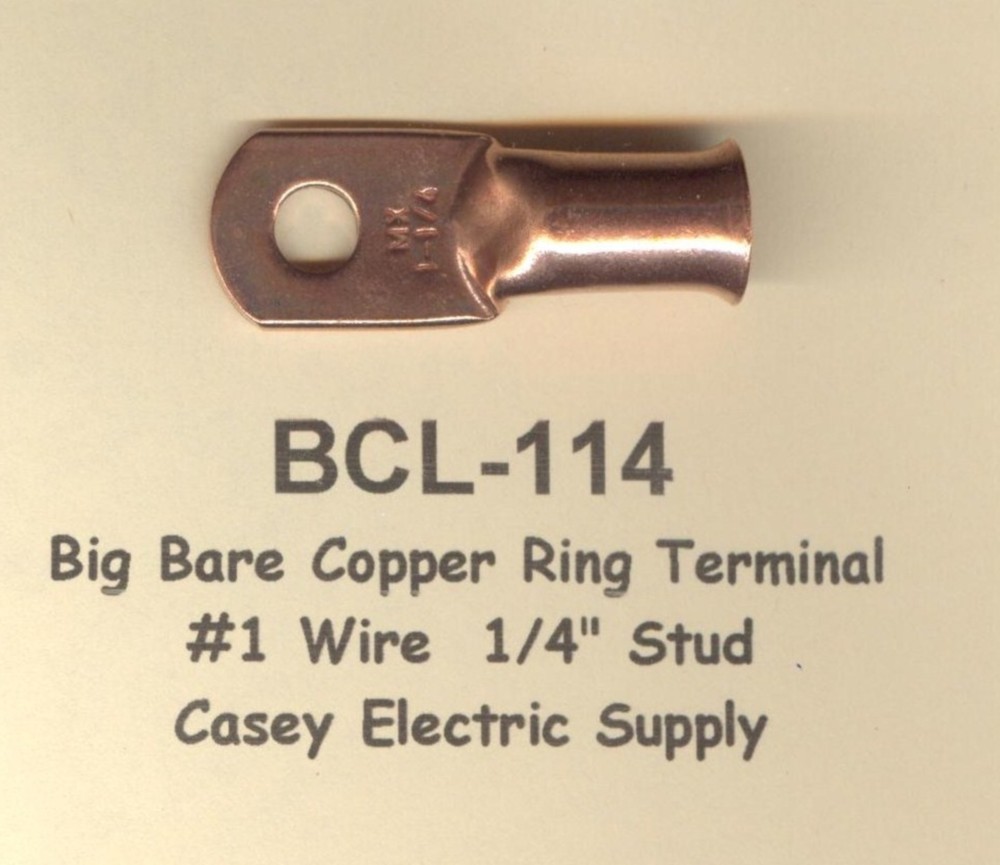 5 Bare Battery COPPER Ring Lug Terminal Connector #1 Wire Gauge 1/4" Stud MOLEX