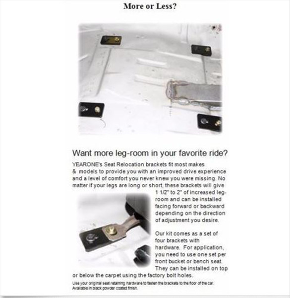 Universal seat relocation brackets.