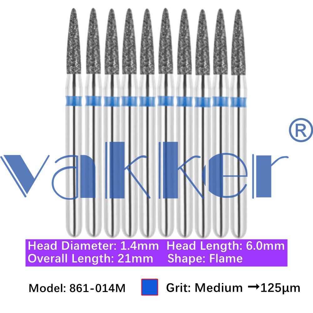 Vakker 10pc Dental Diamond Burs Medium Super Fine Friction Grip