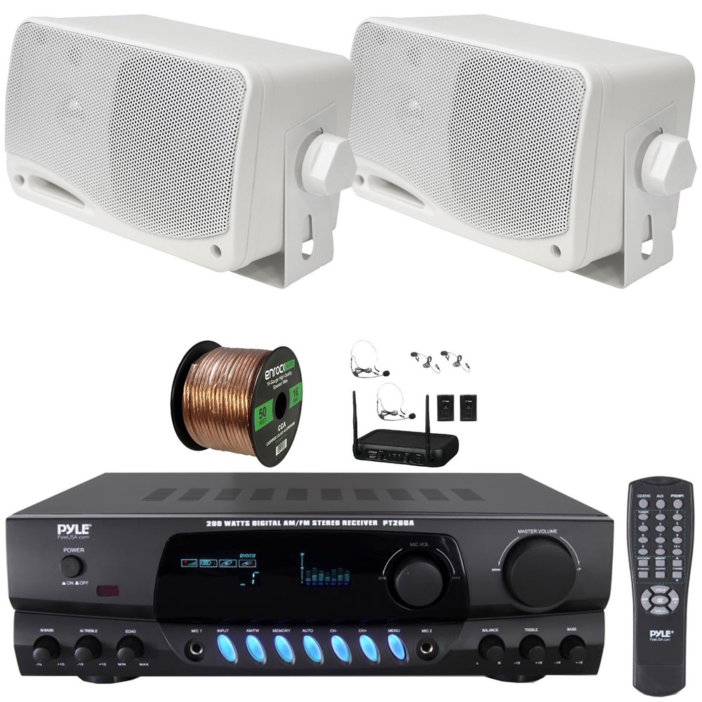 Pyle PT260A Home Screen Receiver, 2x 3.5'' 200W Mini Box Speakers, Mic System