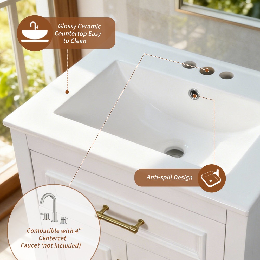 Bathroom Vanity with Ceramic Sink Double Doors Includes 1 Flip-Up Drawer