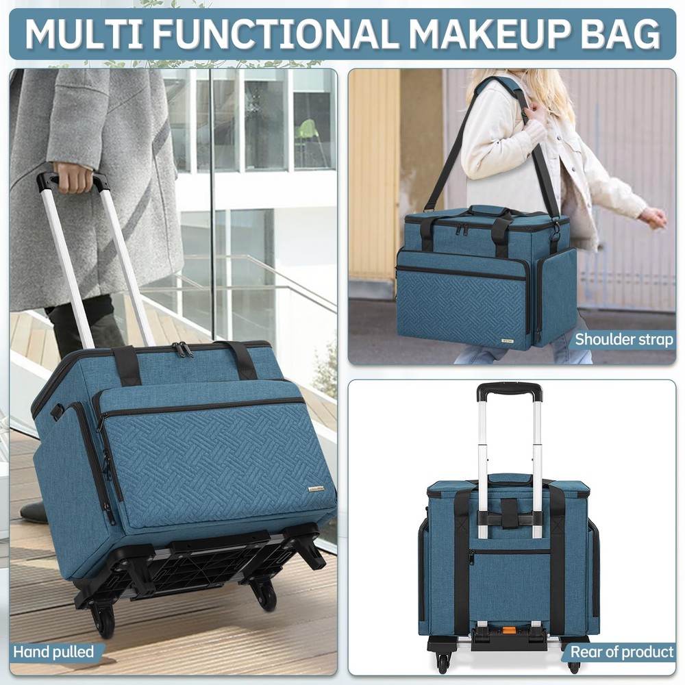 Extra Large Rolling Makeup Case with 4 Removable Pouches，Professional Make up...