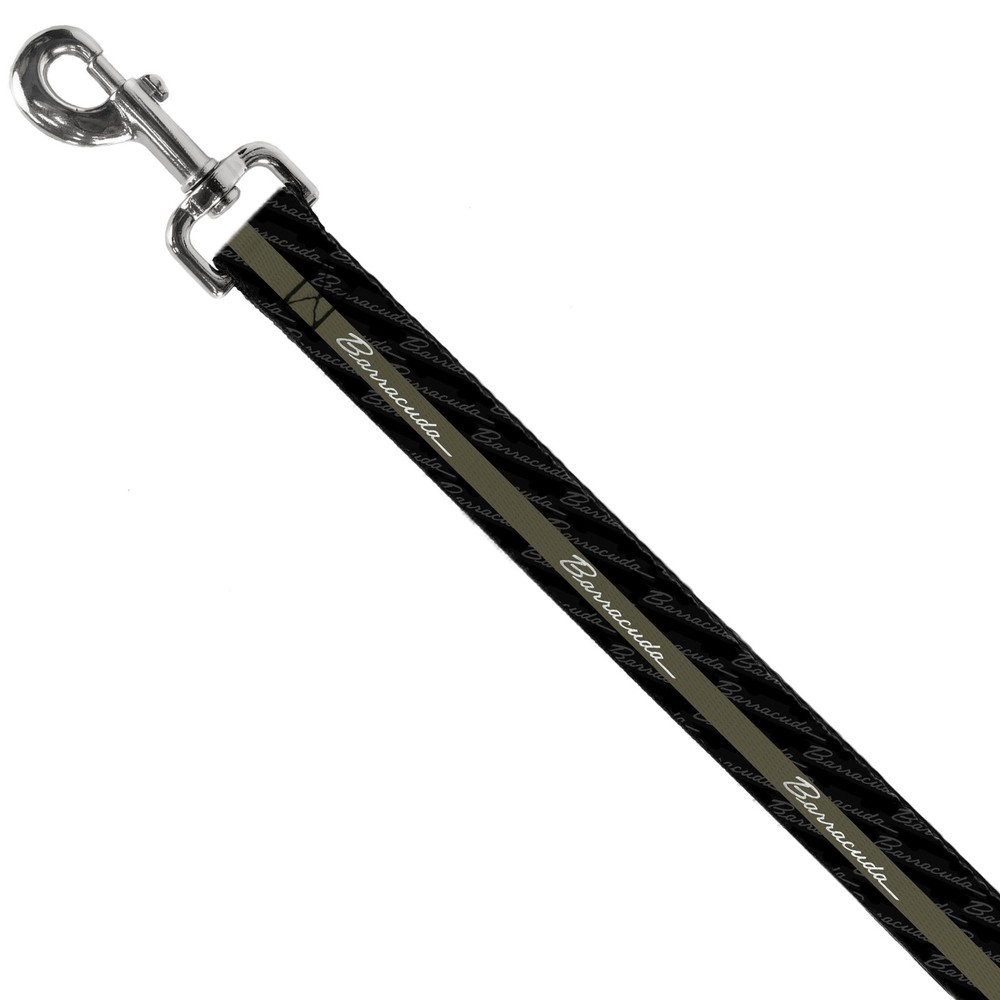 Dog Leash BARRACUDA Script Stripe/Monogram Black/Gray/Olive/Silver NARROW 0.5"