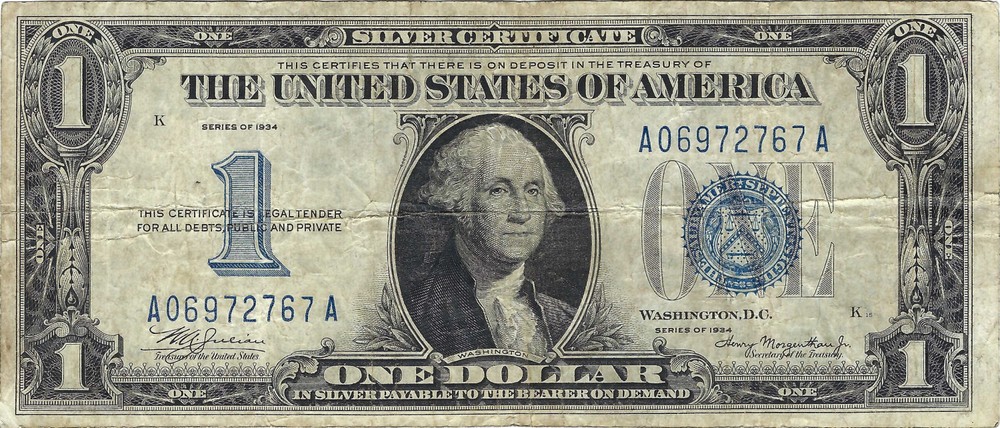 1934 $1 Small Size Silver Certificate, Circulated