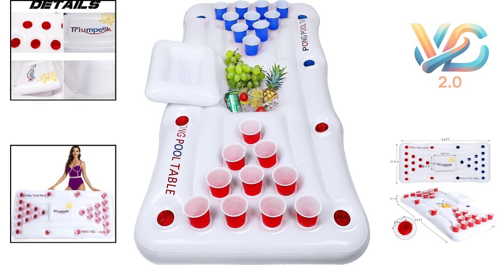 Inflatable Pool Game Table Float 72" x 31.5" with Cooler and Cup Holders