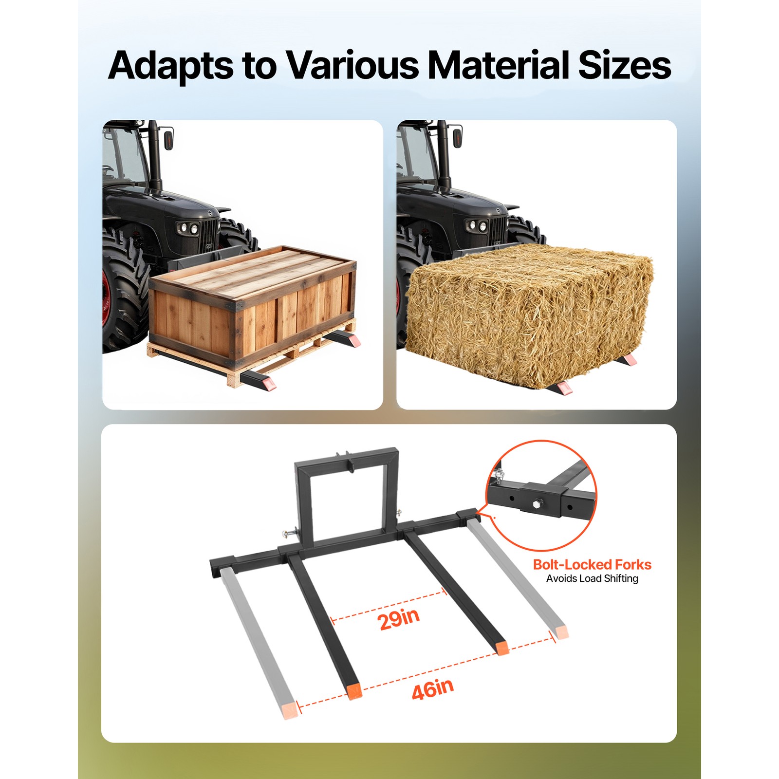 Uimoso 3-Point Hitch Pallet Fork 1500 lbs, 50" Forks for Category 1 Tractors