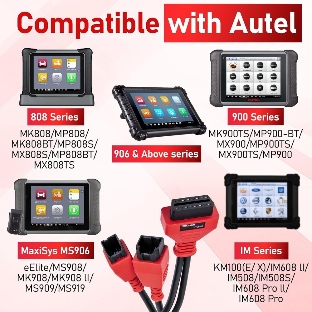 FCA 12+8 Cable Adapter for Chrysler 12+8 Programming Cable Connector, Autel OBD2