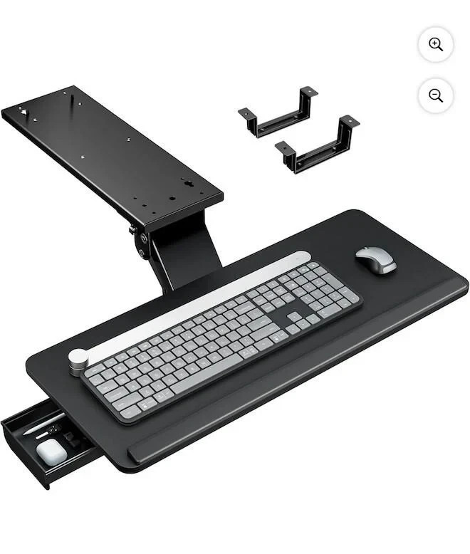 Under-Desk Keyboard Tray with Drawer, Adjustable