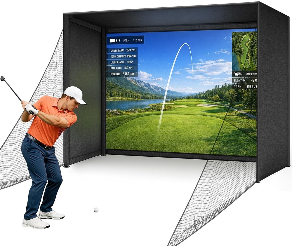Golf Simulator Enclosure 10 x 8 ft HD Impact Screen Golf Cage Practice Training