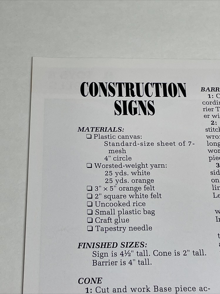 Construction Signs Annie's Plastic Canvas Pattern