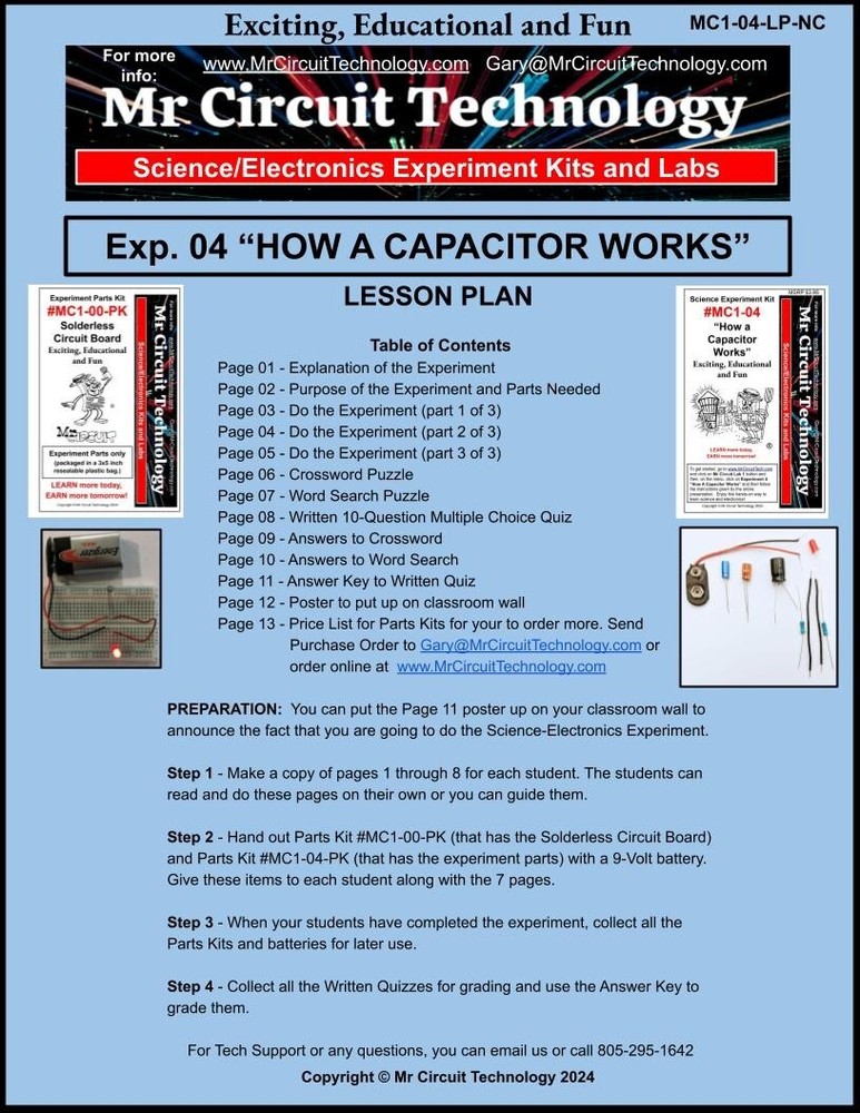 5th Grade- Lesson Plan #Exp04 "HOW A CAPACITOR WORKS" Science-Electronics