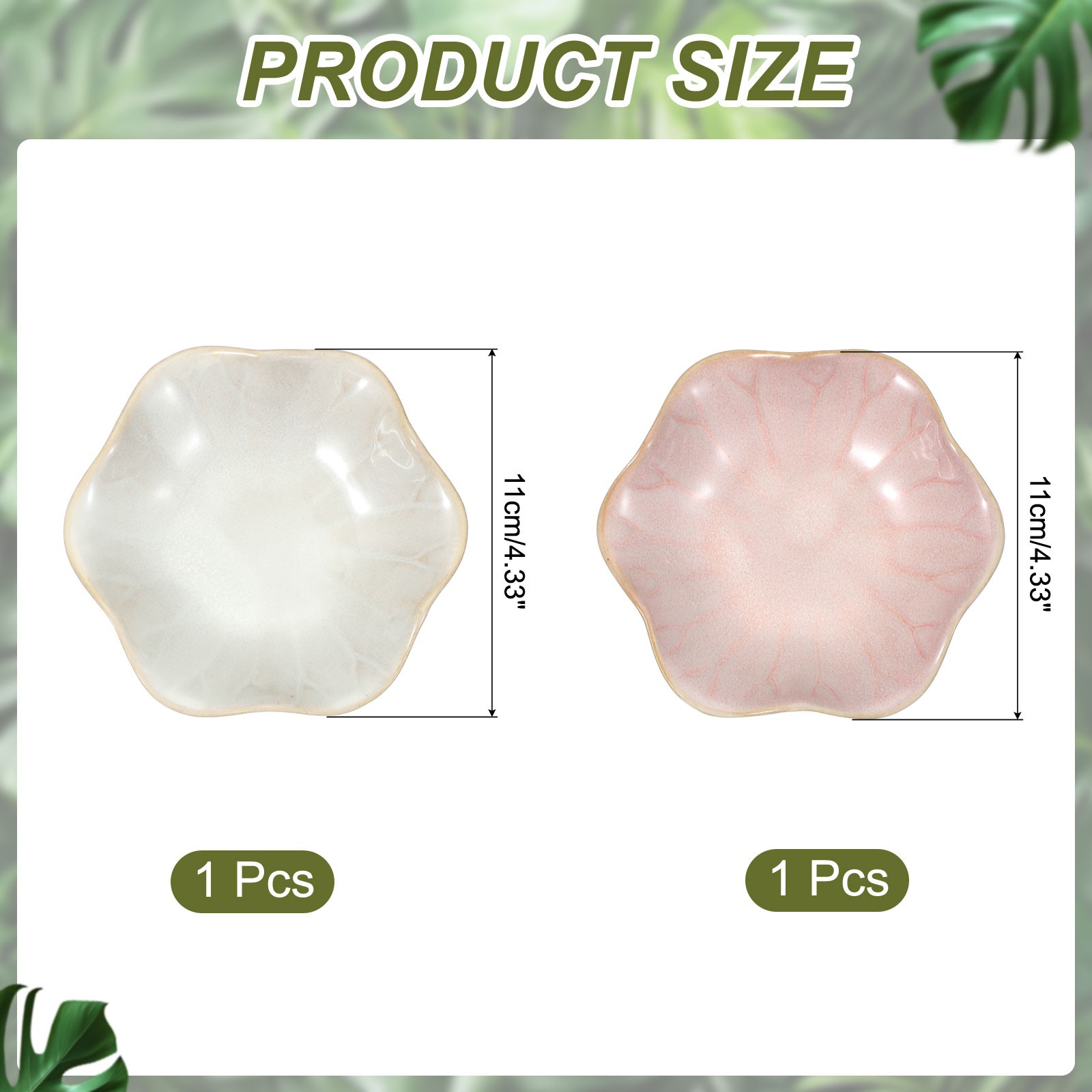 2Pcs Ceramics Jewelry Plate, Lotus Small Ring Tray Key Holder Bowl, Pink/White