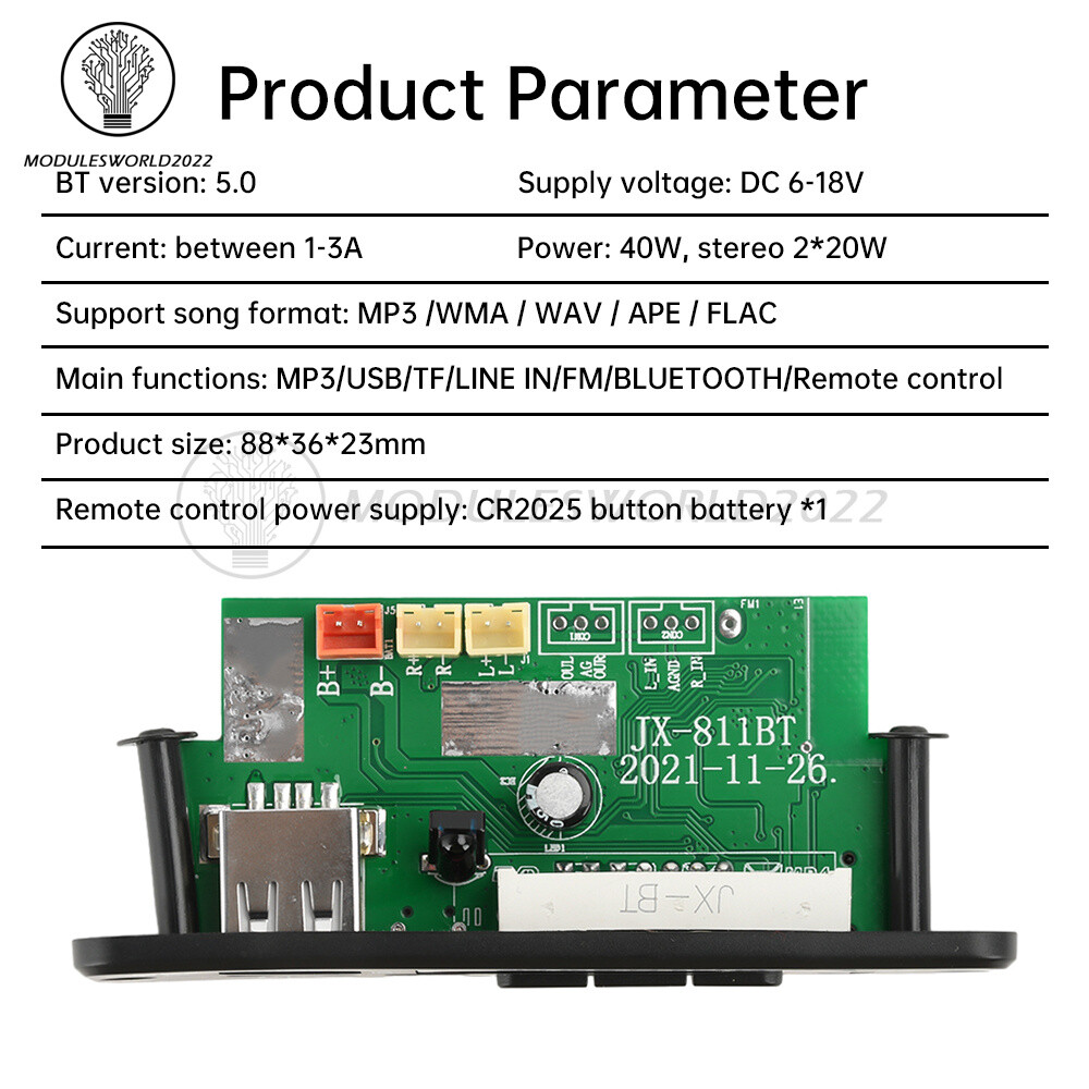 2*20W Amplifier Stereo DIY MP3 Decoder Board Bluetooth 5.0 Car FM Radio Module