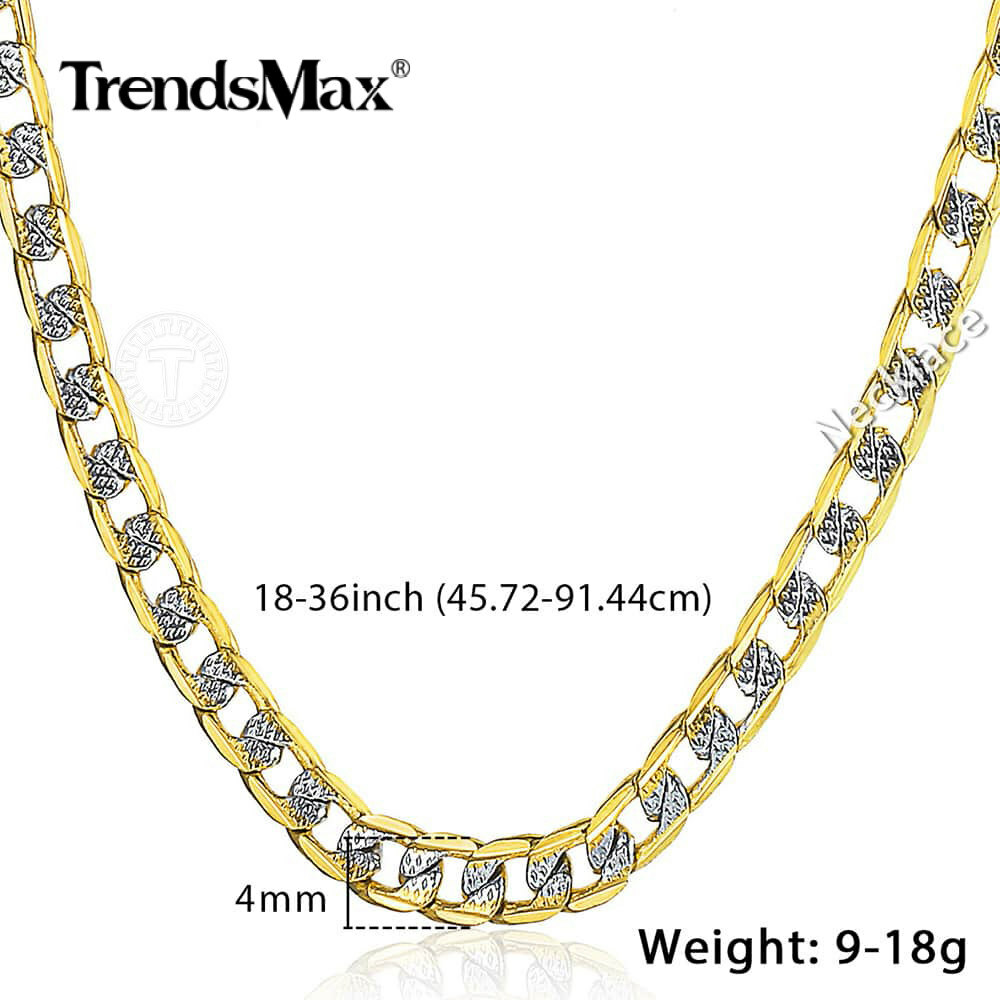 4mm 18-30" Diamond-Cut Curb Cuban Link Gold Plated Chain Necklace Men Women Gift