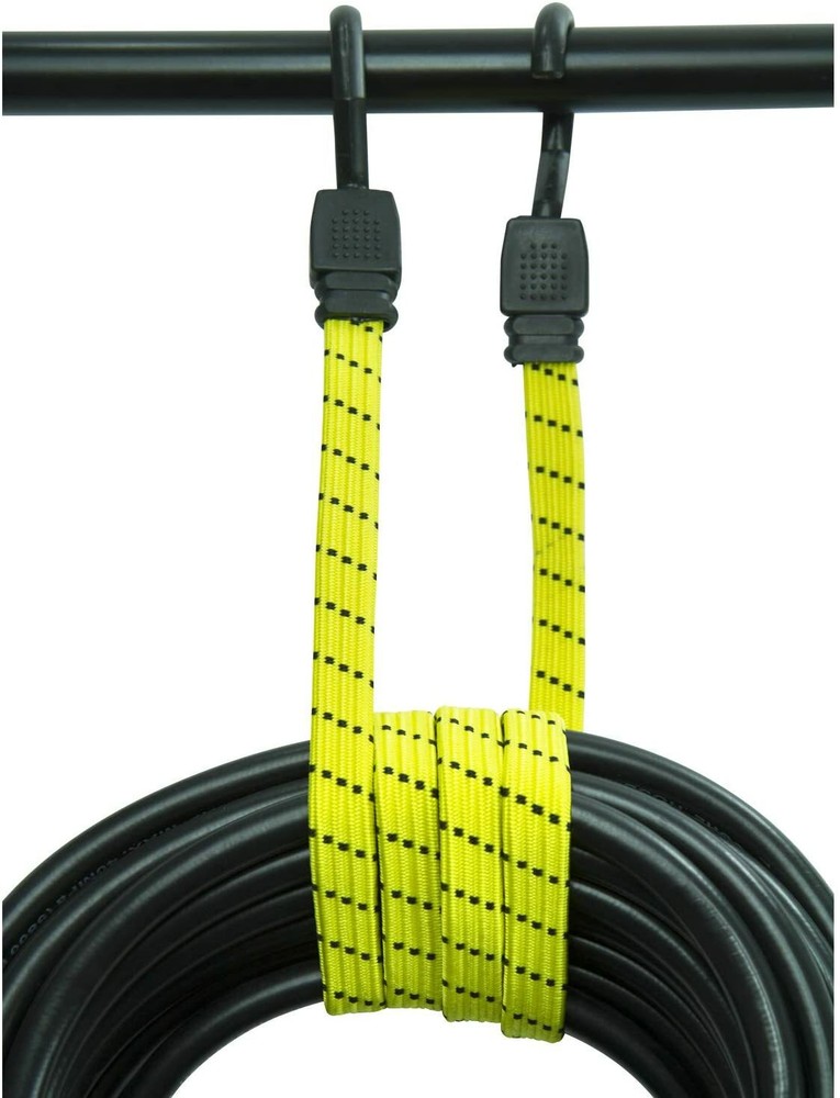 Houseables Bungee Cords with Hooks, 4 Pack, 48" Long, Yellow, Flat, Adjustable