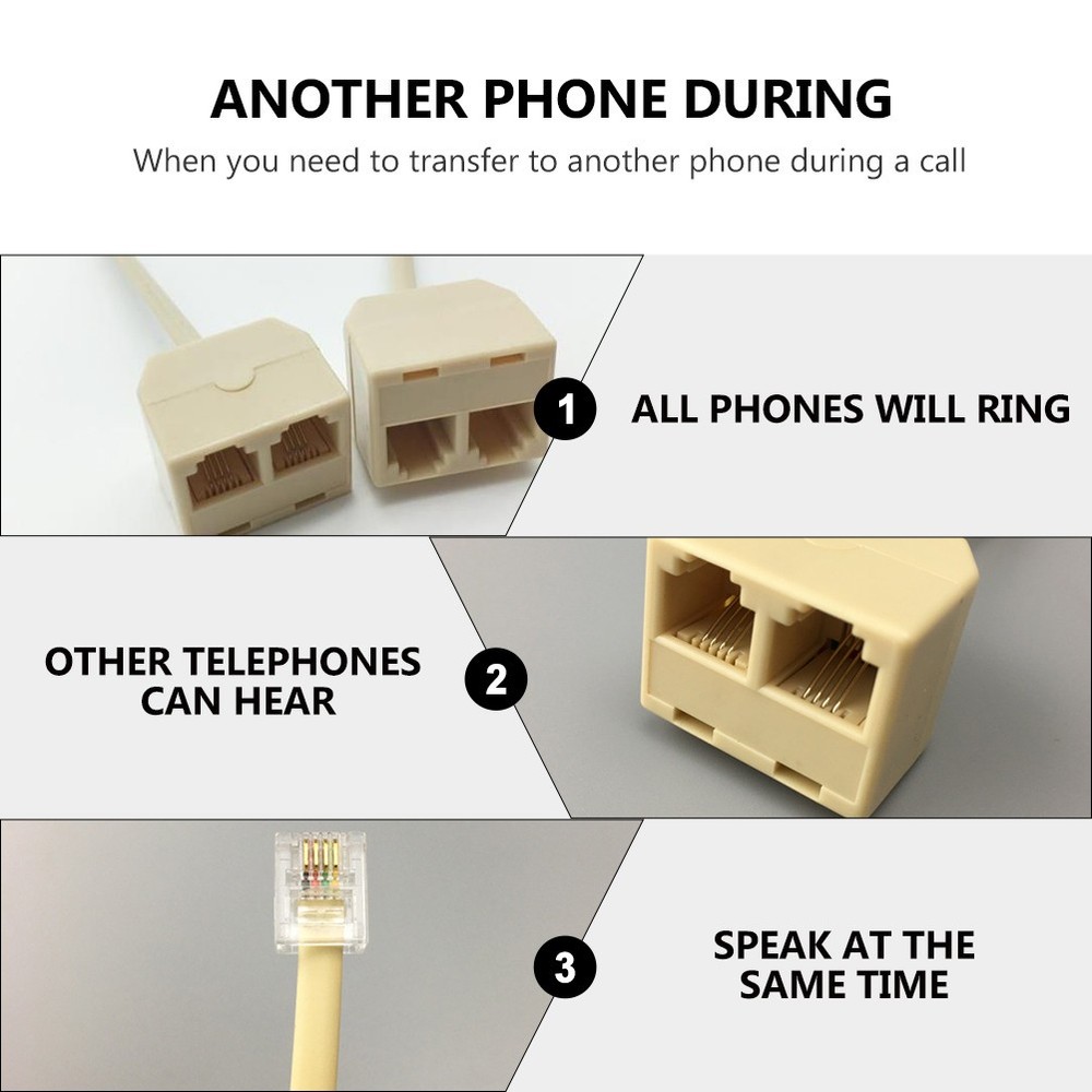 5 Pcs 2 Way Telephone Plug Landline Splitter Adapter Socket