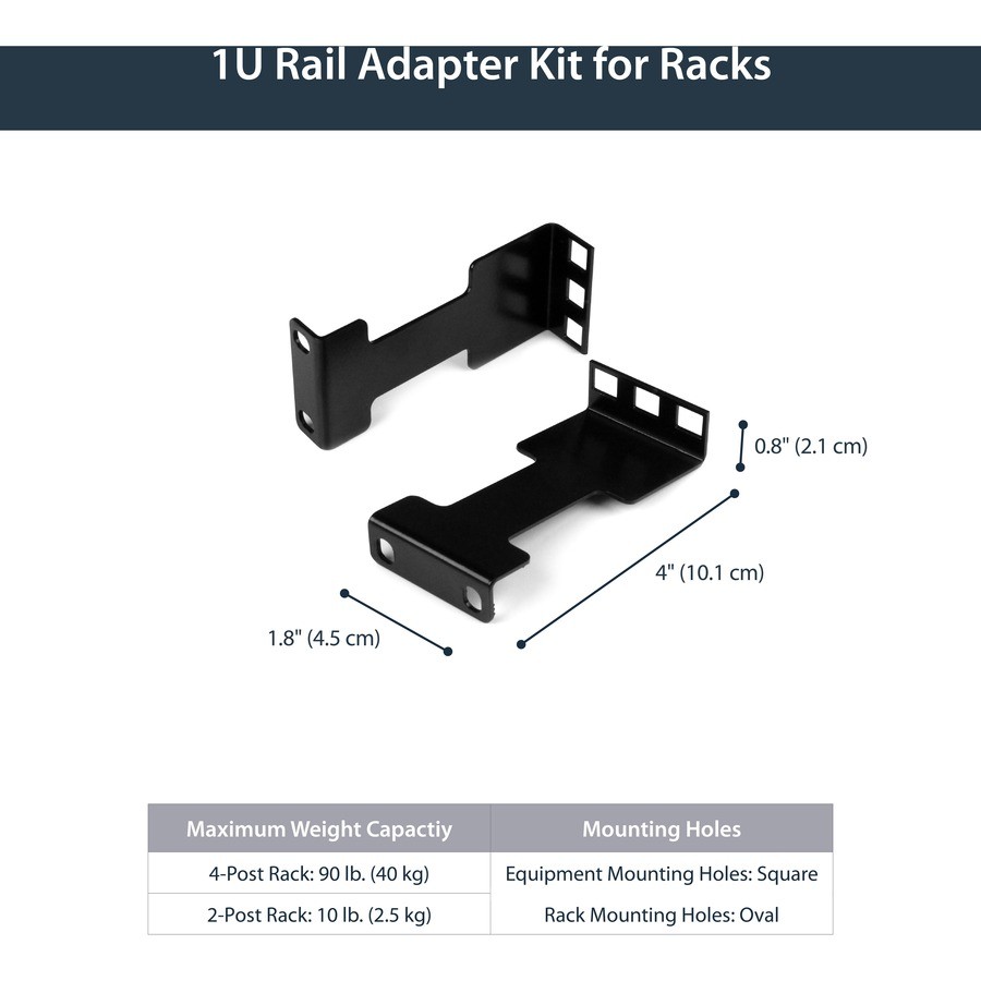 StarTech RDA1U Rail Depth Adapter Kit for Server Racks - 4 in. Rack Extender
