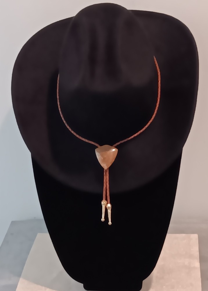 Hand Made Fossil Agate Stone Tan Leather Bolo Tie