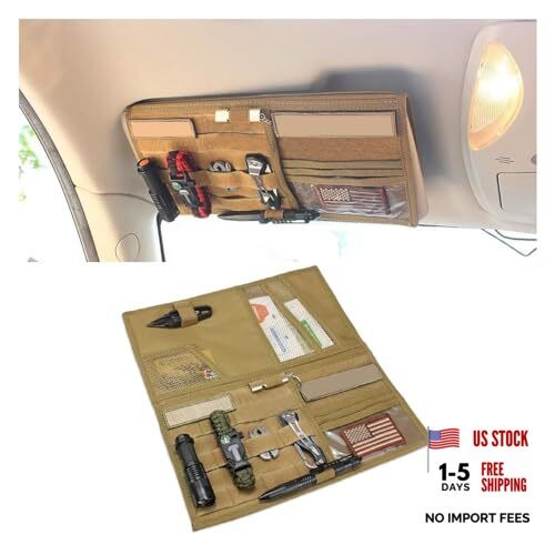 Tactical Molle Car Sun Visor Organizer - Large Panel Storage - Khaki