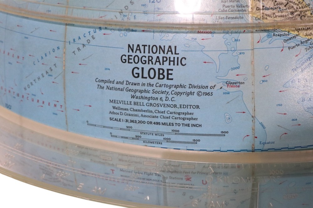 National Geographic Globe on Plastic Base circa 1965