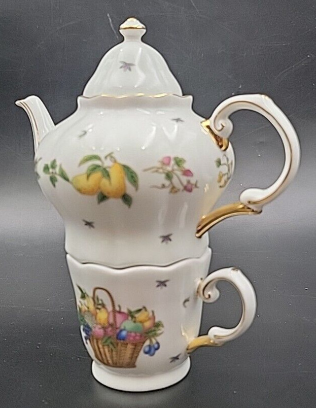 Fruit Basket Porcelain Tea For One Set - EUC