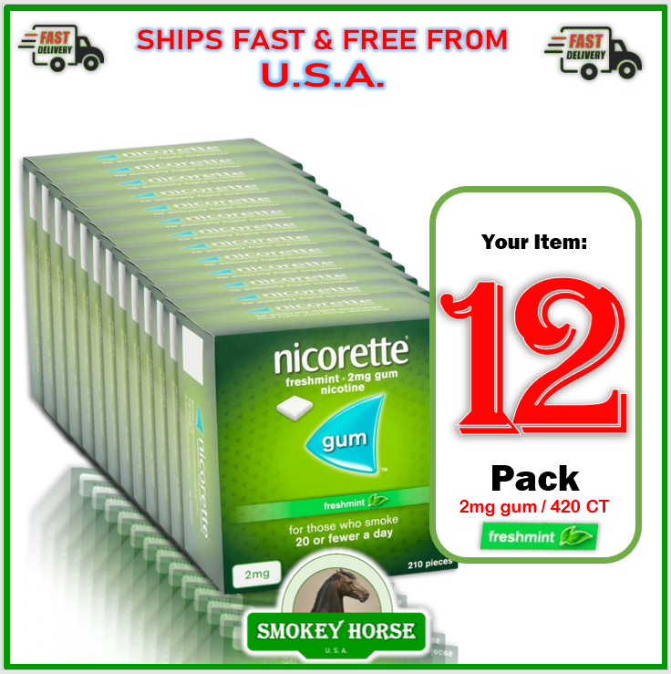 12X Nicorette FreshMint fresh Mint Gum 2 mg 210 Pieces "SHIP FAST FROM USA"