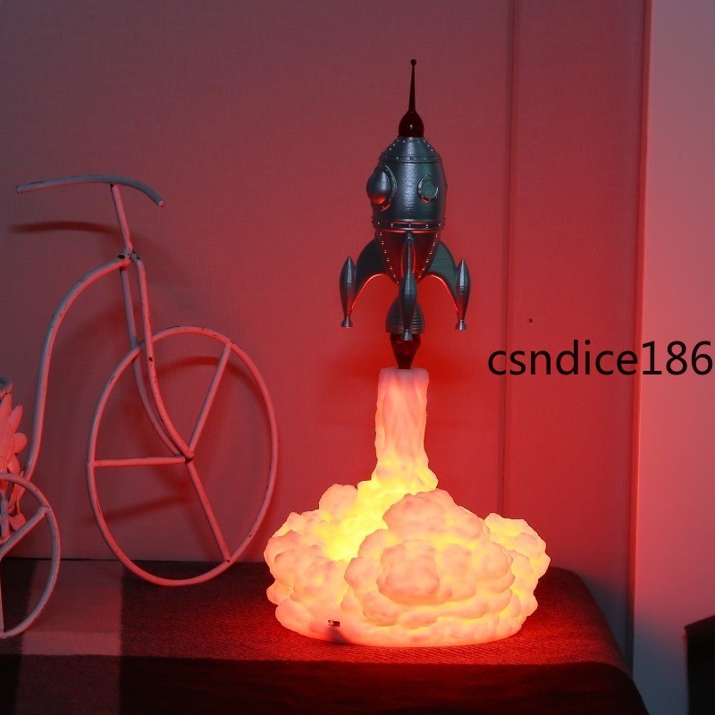 Rocket Shaped Night Light 3D Printed Lamp Breathing Warm Light Effect Cloud Base