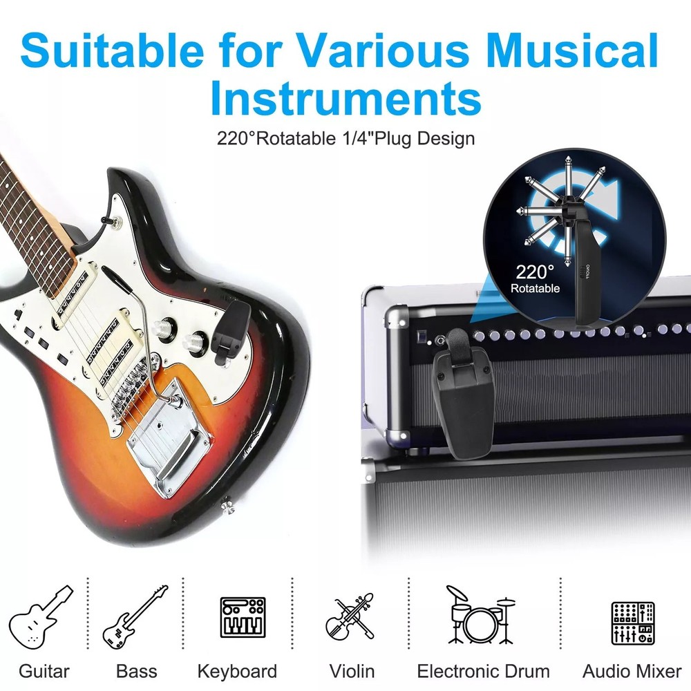 Professional UHF Wireless Guitar System Transmitter Receiver Type-C Charging