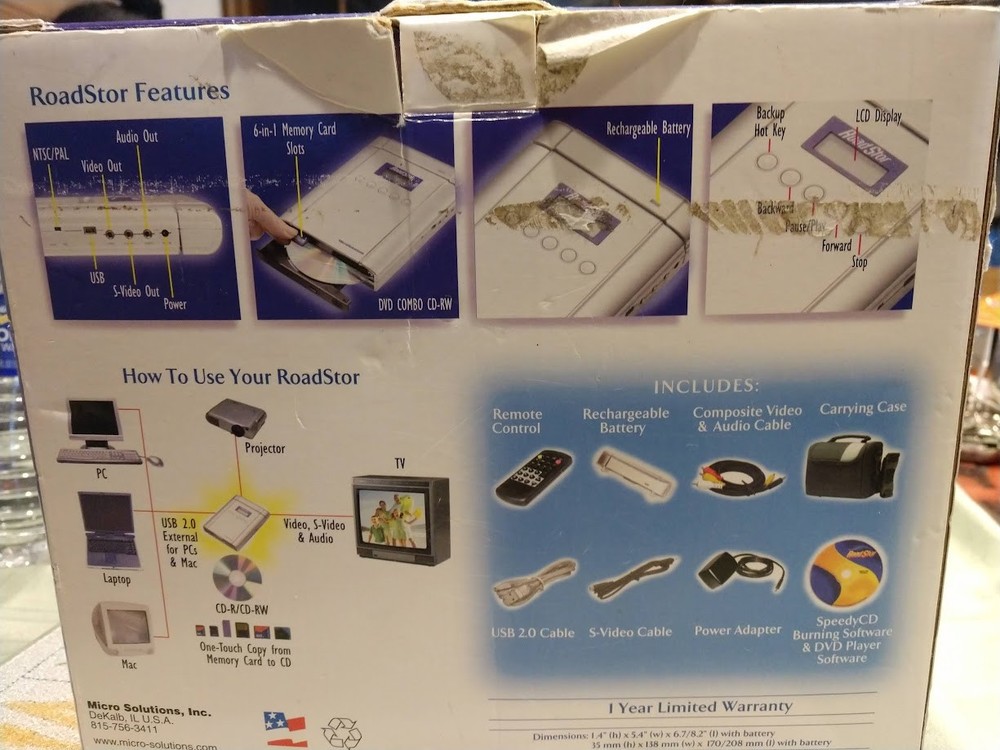 MICROSOLUTIONS ROADSTOR PORTABLE DIGITAL VIEWER CD BURNER DVD MP3 PLAYER NIB!