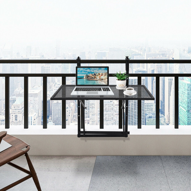 Patiojoy Folding Hanging Table Adjustable Balcony Railing Table Patio Deck Black