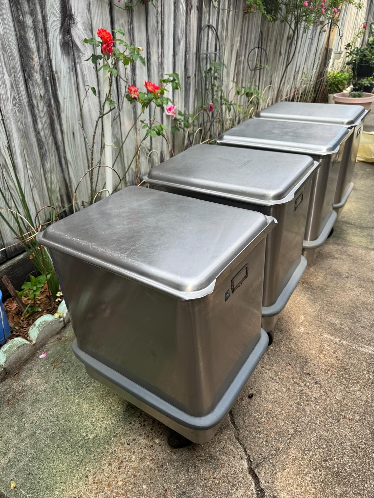 (2) SECO stainless steel ingredient bins on casters