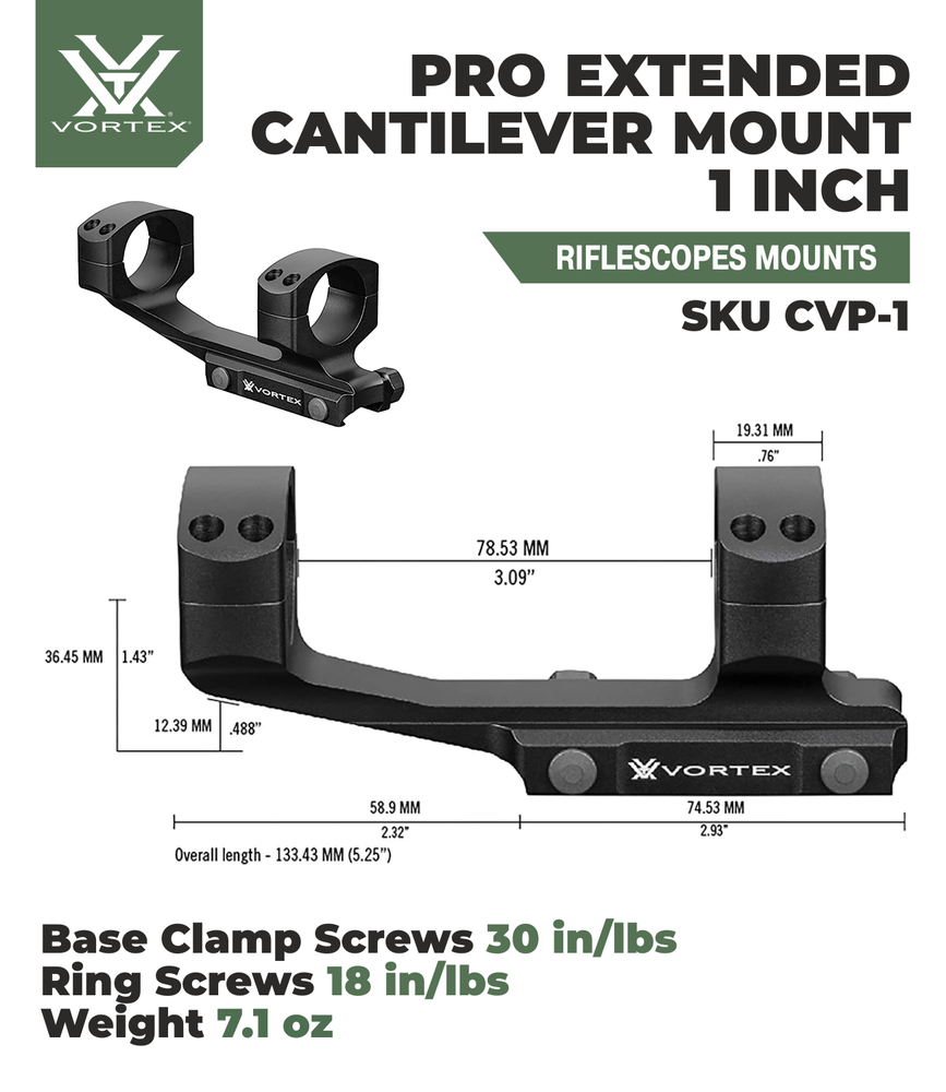 Vortex Optics Pro Extended 1 in Cantilever Mount with Free Hat Bundle