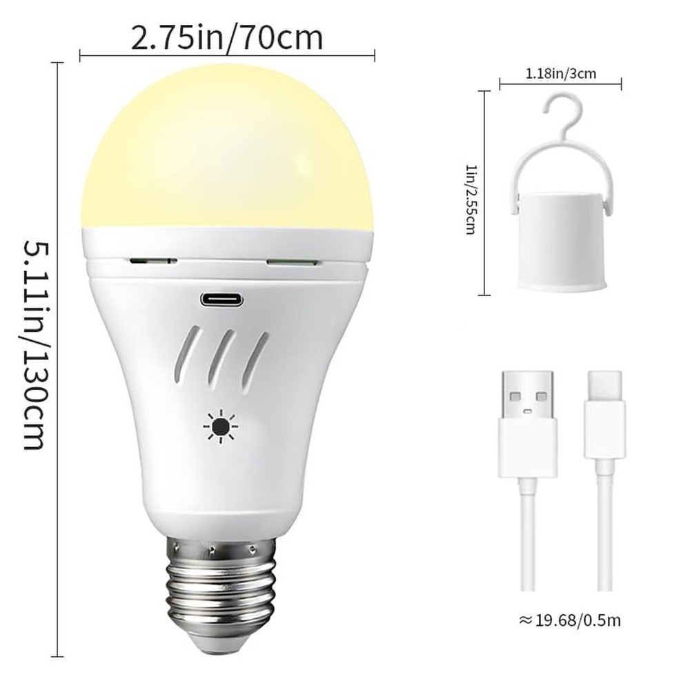 A19 Rechargeable Light Bulbs with Remote,USB & E26 Socket Dual Charging,3 Col...