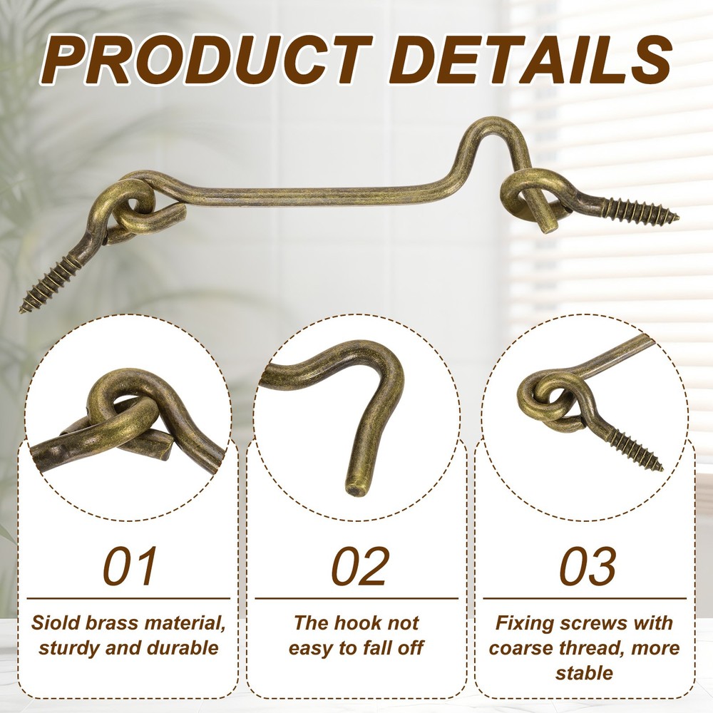 2Pcs Cabin Hook Eye Latch, 5" Solid Brass Eye Latch Hook with Screws, Bronze