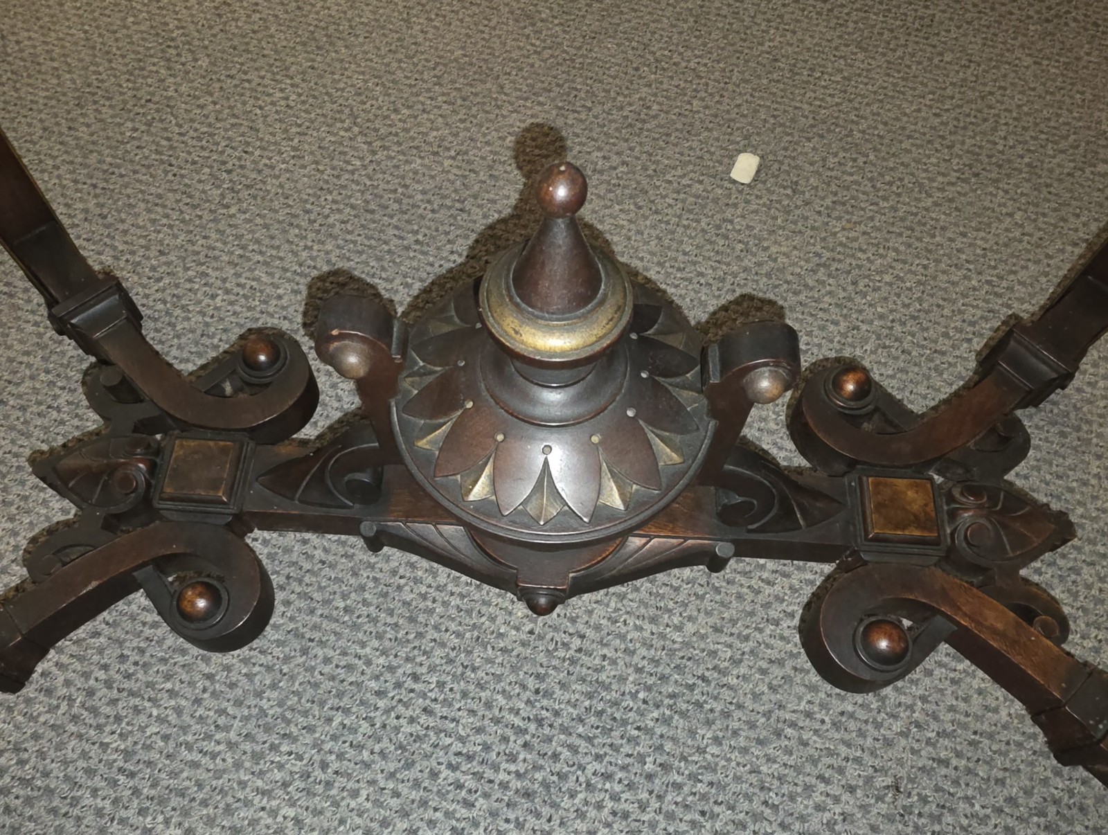 Antique Victorian Renaissance Revival Parlor table with framed Brown Marble top