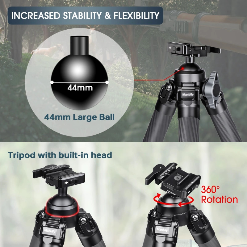 Manbily Carbon Fiber Hunting Tripod,Ball Head, Arca Swiss&Picatinny Adapter -US